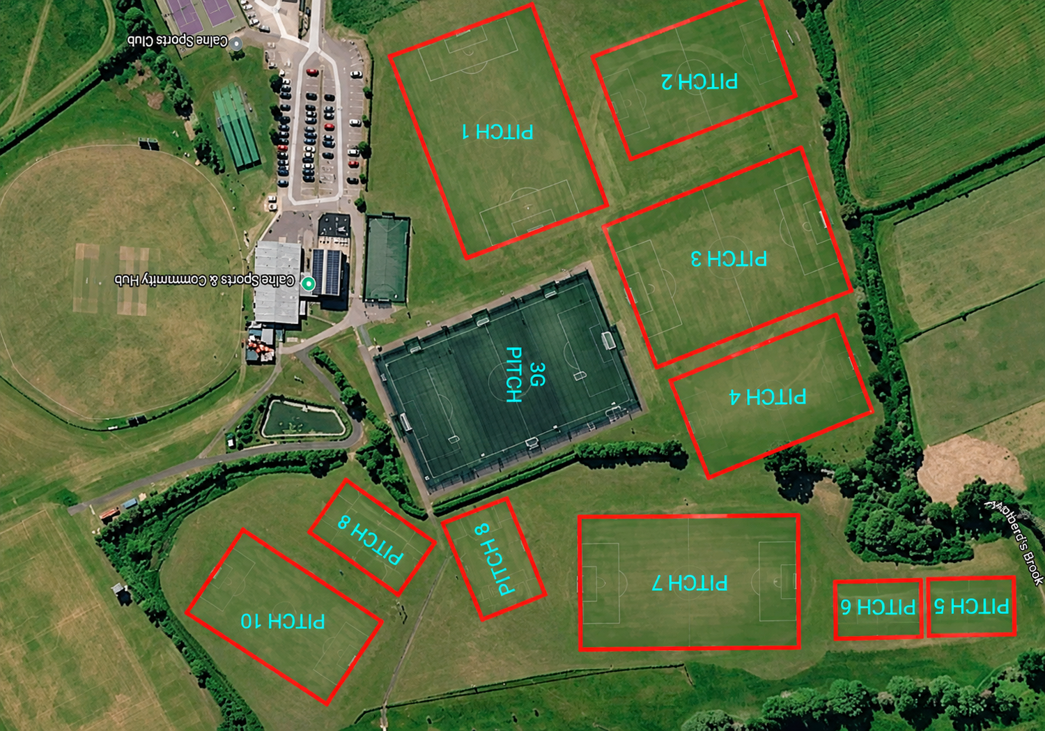 Beversbrook pitch numbers map showing the numbered football pitches