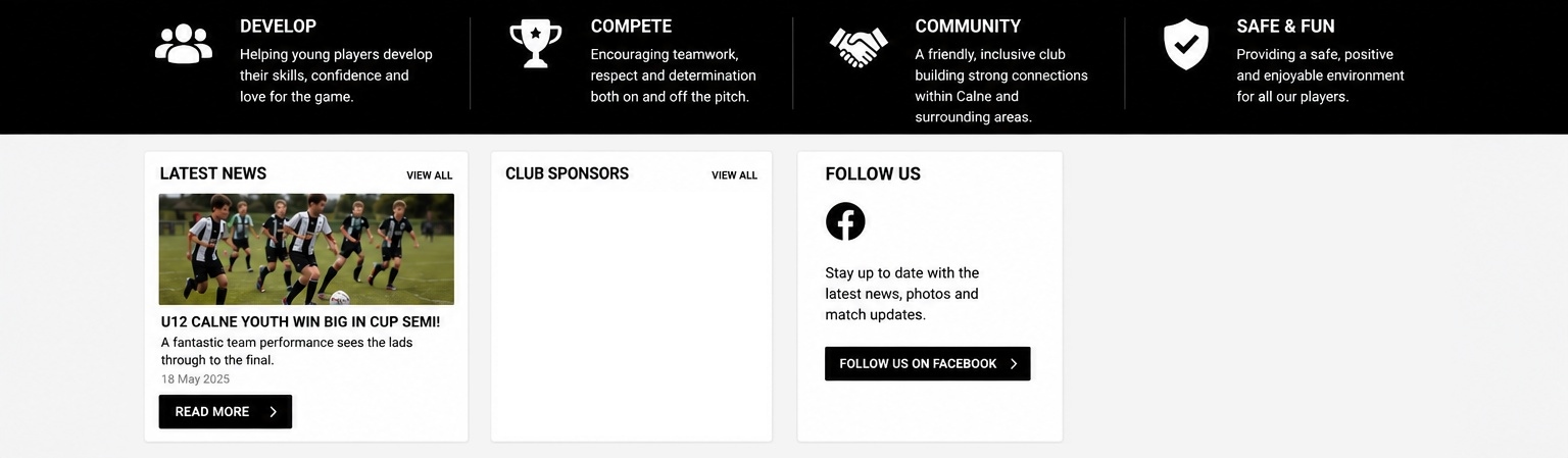 Club values, news, sponsors and Facebook