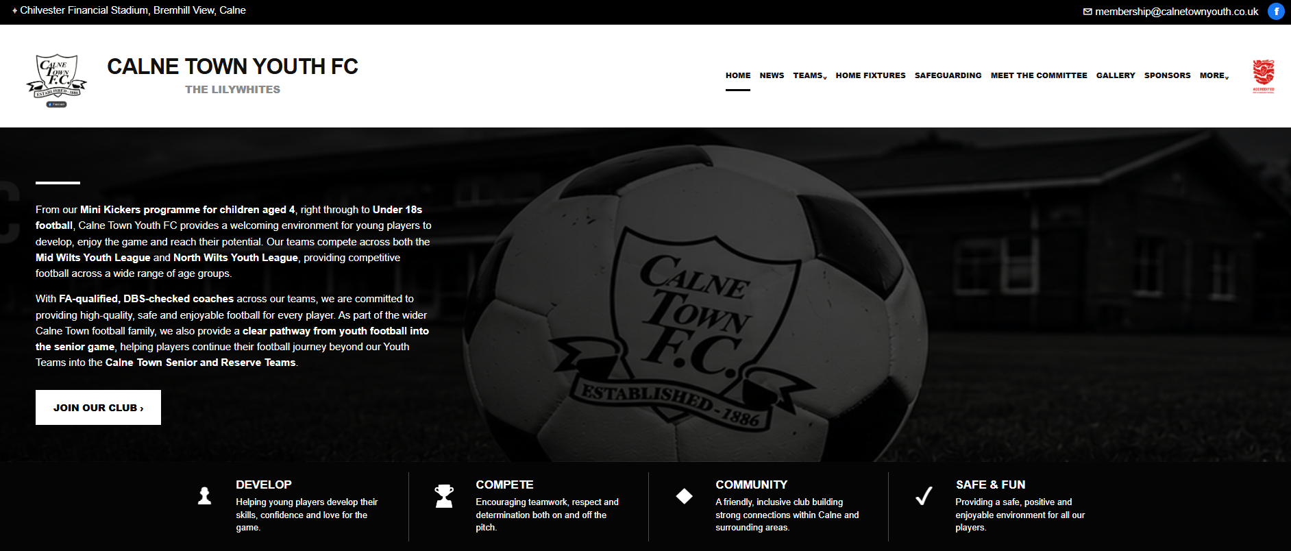 Calne Town Youth FC new website homepage